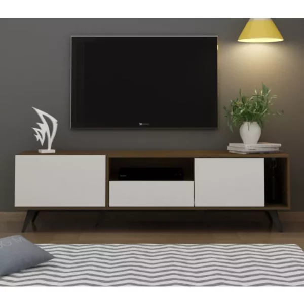 طاولة تلفزيون خشبية مع أدراج متعددة لون بني وابيض - بيتي