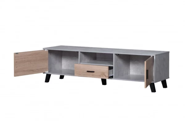 طاولة تلفزيون خشب بتصميم حديث لون رمادي وخشبي