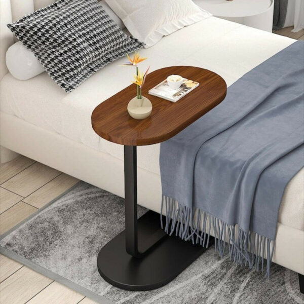 طاولة جانبية خشب بتصميم حديث بجانب السرير والكنب - بني وأسود