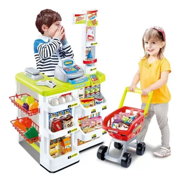 باكج الاطفال المتكامل 3 قطع (عربة اطفال + مقعد سيارة + لعبة سوبر ماركت مع عربة تسوق)